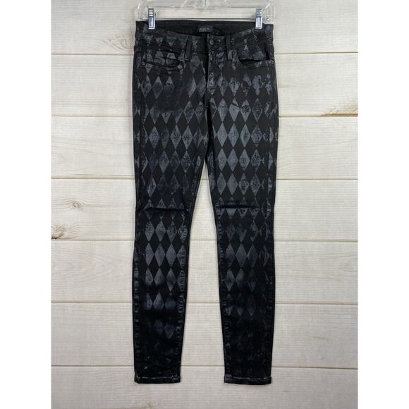 Bebe Jeans Womens 28 Black Harlequin Diamond Icon Skinny Stretch Metallic Pants - Picture 1 of 11